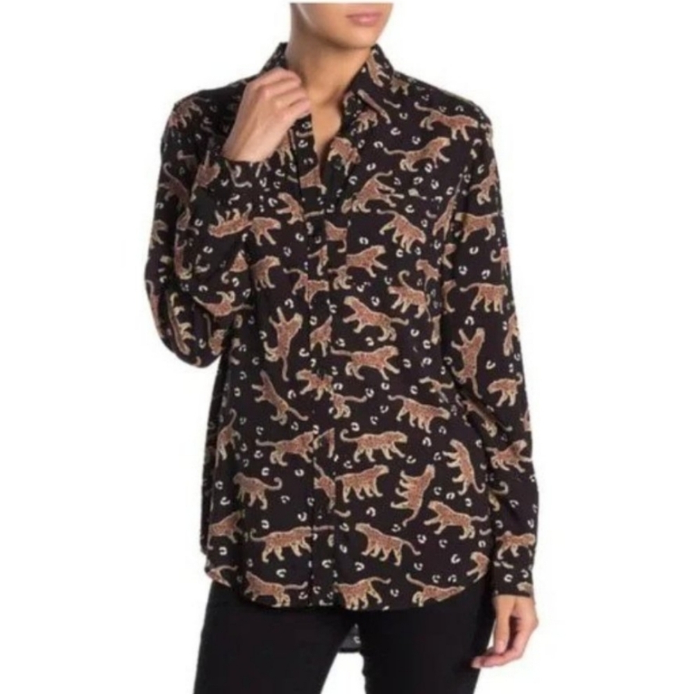 BLL Leopard Print Alana Button Down Shirt Top